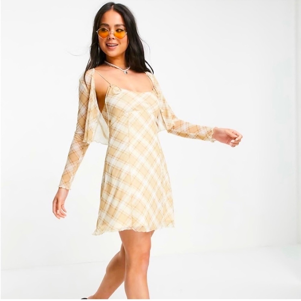 Topshop Beige Plaid Dress